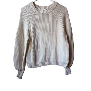 Free Assembly Womens Cream Ribbed Knit Raglan Sleeve Pullover Sweater Large